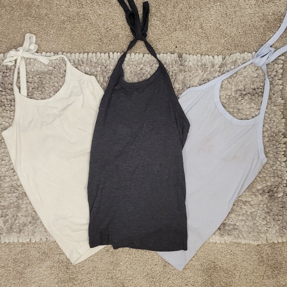 LOT OF 3 AERIE CAMASOL TOPS-WHITE - LIGHT BLUE - DARK GRAY -3 FOR 1 PRICE